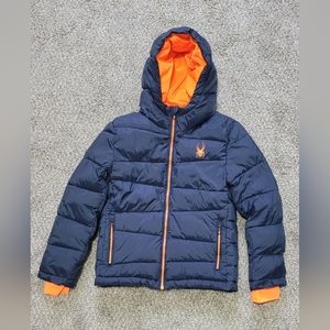 Boys Spyder Navy and Orange Puffer Winter Coat Size Small 7/8